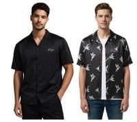 Elegantes ROUGH. Herren-Kurzarmhemd aus Seide Business-Shirt 61991211 in Schwarz