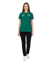 Polo femme Aston Martin Formule 1 avec logo de l'écurie sur la poitrine et logos des sponsors sur les manches, 100 % coton vert (réf. 701229256 001)