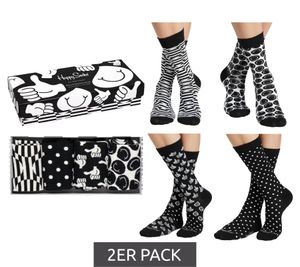 4 Pairs of Happy Black & White Men's Cotton Socks, Everyday Socks in Gift Box XBLW09-9300 Black/White