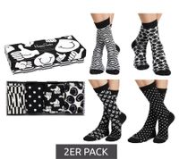 4 Pairs of Happy Black & White Men's Cotton Socks, Everyday Socks in Gift Box XBLW09-9300 Black/White