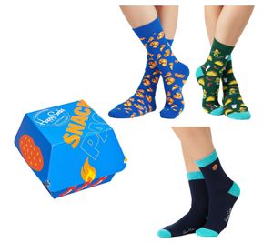 3 Pairs of Happy Junk Food Men's Cotton Socks with Food Motifs, Everyday Socks in Gift Box XJUN08-0100 Blue/Green/Multicolor