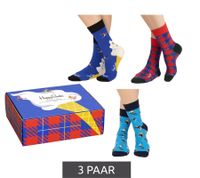 3 Paar Happy Socks Downhill Skiing Damen Baumwoll-Socken mit Ski-Motiv Alltags-Strümpfe in Geschenk-Box XDSK08-6500 Blau/Bunt