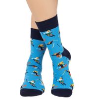 3 Paar Happy Socks Downhill Skiing Damen Baumwoll-Socken mit Ski-Motiv Alltags-Strümpfe in Geschenk-Box XDSK08-6500 Blau/Bunt