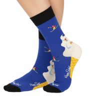 3 Paar Happy Socks Downhill Skiing Damen Baumwoll-Socken mit Ski-Motiv Alltags-Strümpfe in Geschenk-Box XDSK08-6500 Blau/Bunt
