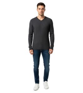 Moderner schlank geschnittener Herren Feinstrickpullover mit V-Ausschnitt 3174 Schwarz