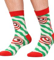 4 Paar Happy Socks Psychedelic Candy Cane Herren Baumwoll-Socken mit weihnachtlichem-Print Alltags-Strümpfe in Geschenk-Box XSAN09-0100 Bunt