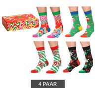 4 Paar Happy Socks Psychedelic Candy Cane Herren Baumwoll-Socken mit weihnachtlichem-Print Alltags-Strümpfe in Geschenk-Box XSAN09-0100 Bunt