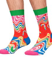 4 Paar Happy Socks Psychedelic Candy Cane Herren Baumwoll-Socken mit weihnachtlichem-Print Alltags-Strümpfe in Geschenk-Box XSAN09-0100 Bunt