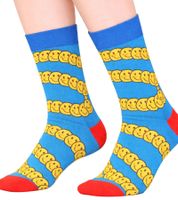 3 Paar Happy Socks Unisex Baumwoll-Socken Sparpack mit Smiley-Print Alltags-Strümpfe in Geschenk-Box XSMY08-6700 Gelb/Schwarz/Blau