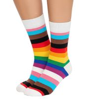 3 Paar Happy Socks Pride Damen Baumwoll-Socken Sparpack LGBTQ-Socken Alltags-Strümpfe in Geschenk-Box XPRD08-1300 Weiß/Bunt