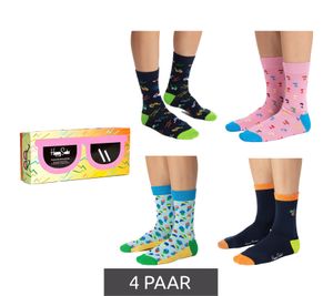 4 Paar Happy Socks Tropical Day Herren Baumwoll-Socken Alltags-Strümpfe in Geschenk-Box XTRD09-0200 Bunt
