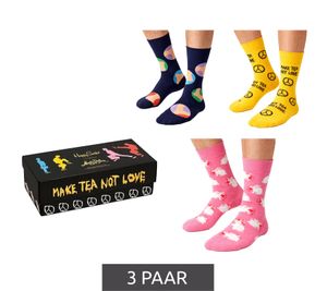 3 Paar Happy Socks Monty Python Unisex Baumwoll-Socken Sparpack Alltags-Strümpfe in Geschenk-Box XMPY08-0200 Dunkelblau/Gelb/Rosa
