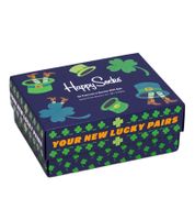 2 Paar Happy Socks St Patricks Herren Baumwoll-Sockenmit Glückssymbolen im St. Patrick’s Day Stil Alltags-Strümpfe in Geschenk-Box XSPD02-7300 Schwarz/Blau
