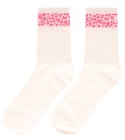 10 Paar bequeme ZWILLINGSHERZ Damen Socken Tennis-Socken mit Leoparden-Muster Alltags-Strümpfe Baumwoll-Socken 4603S K248144 Weiß/Pink, Weiß/Rot oder Weiß/Blau