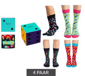 4 Paar Happy Socks Game Night Damen Baumwoll-Socken Alltags-Strümpfe in Geschenk-Box XGAM09-6300 Bunt