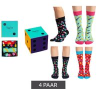 4 Paar Happy Socks Game Night Damen Baumwoll-Socken Alltags-Strümpfe in Geschenk-Box XGAM09-6300 Bunt
