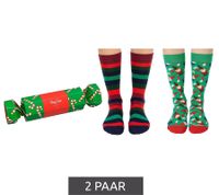 2 Paar Happy Socks Candy Cane Holiday Damen Baumwoll-Socken Sparpack mit weihnachtlichem-Print Alltags-Strümpfe in Geschenk-Box SXPOL02-7300 Grün/Bunt