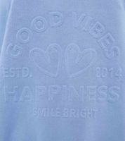 bequemer ZWILLINGSHERZ Pullover Damen Sweat-Pullover GOOD VIBES HAPPINESS mit V-Ausschnitt 46080 Beige oder Blau