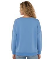 bequemer ZWILLINGSHERZ Pullover Damen Sweat-Pullover GOOD VIBES HAPPINESS mit V-Ausschnitt 46080 Beige oder Blau