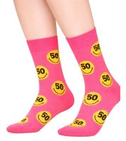 3 Paar Happy Socks Unisex Baumwoll-Socken Sparpack mit Smiley-Print Alltags-Strümpfe in Geschenk-Box Gelb/Schwarz/Blau oder Schwarz/Pink/Weiß