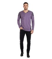 Trendiges Herren Longsleeve V-Ausschnitt Washed Print Design Slim Fit Langarm-Shirt 10117 Violett
