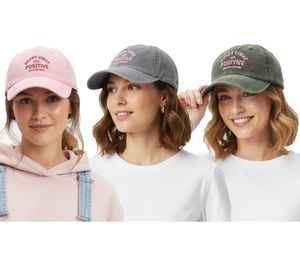 Cheerful ZWILLINGSHERZ Happy Vibes Classic Baseball Cap with Positive Vibes lettering, cotton cap, adjustable visor, 4603M K5403 in Army Green/Gray, Gray, or Dusty Pink
