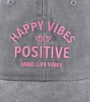 Cheerful ZWILLINGSHERZ Happy Vibes Classic Baseball Cap with Positive Vibes lettering, cotton cap, adjustable visor, 4603M K5403 in Army Green/Gray, Gray, or Dusty Pink