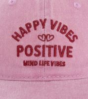 Cheerful ZWILLINGSHERZ Happy Vibes Classic Baseball Cap with Positive Vibes lettering, cotton cap, adjustable visor, 4603M K5403 in Army Green/Gray, Gray, or Dusty Pink