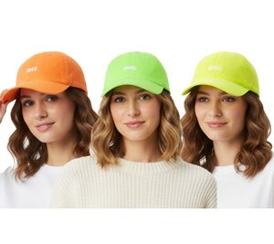 Leuchtende ZWILLINGSHERZ OMG Classic Base-Cap mit OMG-Stickerei Baumwoll-Cap justierbare Cappy Schirm-Mütze 4603M K258210 in Neon-Farben Grün, Gelb, Orange