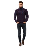 Modern men's knit sweater with roll neck and contrasting knit textured sweater 13366 Marine