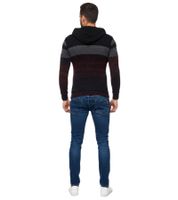Men's sporty knit hooded pullover in colorblock design, sweater with kangaroo pocket, hoodie 13311, burgundy