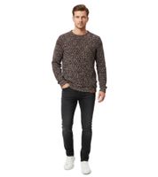 Modern men's sweater in soft, fine knit with a timeless design and classic crew neck 13246 Brown/White