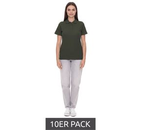Confezione da 10 polo da donna ELEVATE Helios, in cotone piqué, 180 g/m², 3810770, verde militare scuro