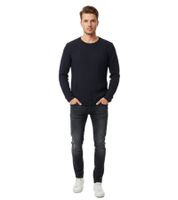 Moderner Herren Strick-Pullover im Destroyed Look Slim Fit Rundhals-Sweater mit Strukturstrick 13249 Marine 