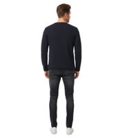 Moderner Herren Strick-Pullover im Destroyed Look Slim Fit Rundhals-Sweater mit Strukturstrick 13249 Marine 