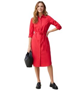 zeitloses Damen Hemdblusenkleid mit Seidenanteil Baumwoll-Kleid ärmellos 914381 Rot