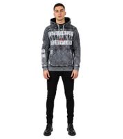 Stylischer Herren Kapuzen-Pullover Vintage-Washed Hoodie mit Grunge-Print Sweatshirt 19124 Schwarz