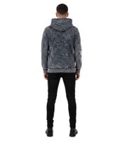 Stylischer Herren Kapuzen-Pullover Vintage-Washed Hoodie mit Grunge-Print Sweatshirt 19124 Schwarz