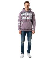 Stylischer Herren Kapuzen-Pullover Vintage-Washed Hoodie mit Grunge-Print Sweatshirt 19124 Anthrazit