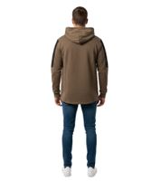Modern men's hoodie with textured sleeves and logo patch, hooded pullover sweater 19072 Khaki