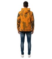 Modern men's hooded sweatshirt with a statement print and eye-catching 19112 lettering in orange.