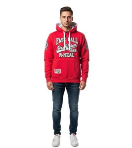 Casual Men's Hoodie with Logo Print and Kangaroo Pocket Sweatshirt 6915-Red