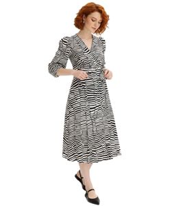 Women's Wrap Dress with Zebra Print, Long Sleeve, Casual Dress 931281 Black/White