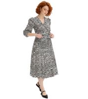 Women's Wrap Dress with Zebra Print, Long Sleeve, Casual Dress 931281 Black/White