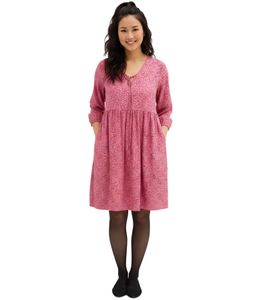 Damen Tunika-Kleid aus fließender Vikose Freizeit-Kleid 3/4 Arm 905511 Rosa