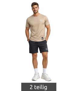 2-Piece ON THAT ASS Bolt Men's Sports Set Performance Set Gym Outfit with T-Shirt & Shorts Camel/Black