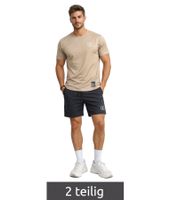 2-Piece ON THAT ASS Bolt Men's Sports Set Performance Set Gym Outfit with T-Shirt & Shorts Camel/Black