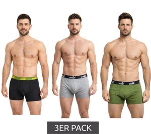 3er Pack PUMA Basic Boxer Herren Boxer-Shorts Baumwoll-Unterhose Unterwäsche 701218254 004 Grau/Grün/Schwarz