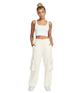 bequeme NIKE NSW Dance Damen Jogginghose bequeme Sweat-Hose mit aufgesetzten Cargo-Taschen Baumwoll-Hose FV7512-133 Wollweiß