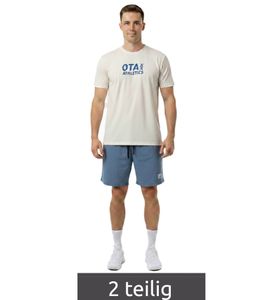2-piece ON THAT ASS Armand Men's Sport Set Performance Set Gym Outfit with T-Shirt & Shorts Beige/Blue
